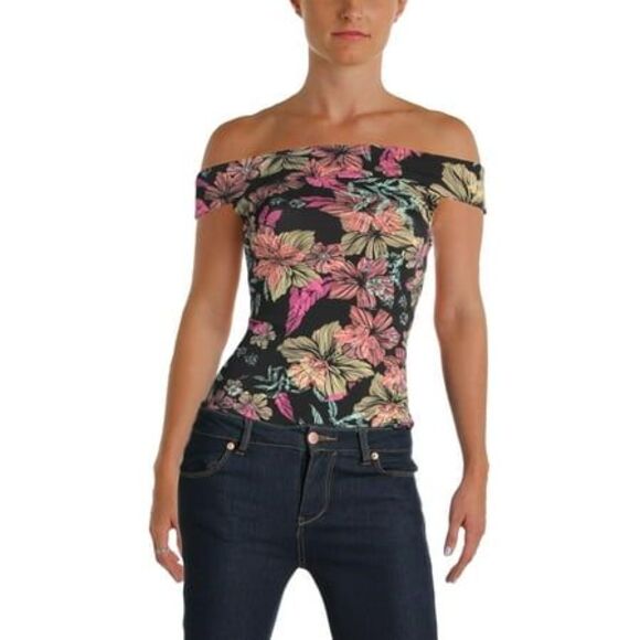 Free People Womens Floral Print Off-The-Shoulder Bodysuit